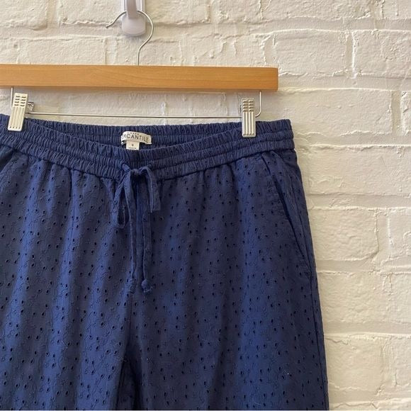 J.Crew || Eyelet Pull On Pants Drawstring Navy Blue Small