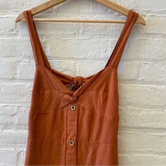 Anthropologie || Maeve Twist-Front Mini Dress Tie Back Linen Blend Orange Small