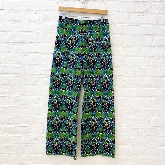 Anthropologie || Maeve Colette Ponte Wide Leg Pants Diamond Floral Blue Green