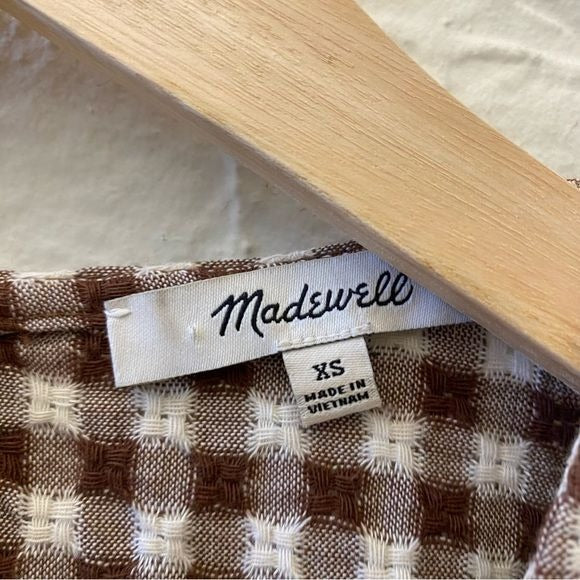 Madewell || Medford Top in Textured Gingham Gingham Brown XS