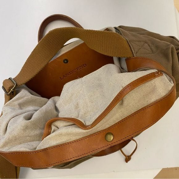 Lands End || Leather and Canvas Tote Bag Strap Tan Brown Olive