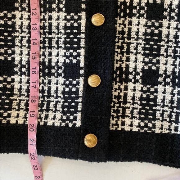 Zara || Plaid Tweed Lady Jacket Blazer Black White Gold Buttons Large