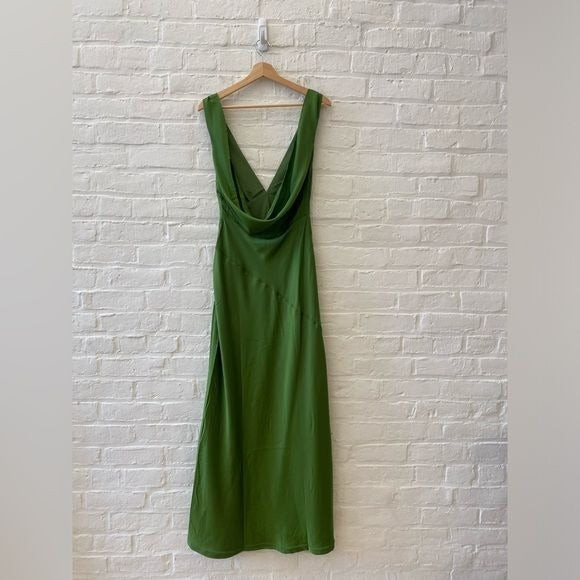 Meshki || Nadia Maxi Satin Dress with Back Cowl Emerald Green Small NWT