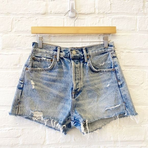 AGOLDE || Jaden Short in Surreal Wash Distressed Blue 26