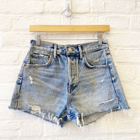 AGOLDE || Jaden Short in Surreal Wash Distressed Blue 26