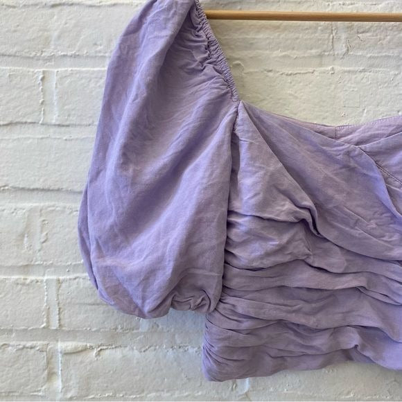 Zara || Draped Ruched Puff Sleeved Top Blouse Lilac Lavender Purple Small