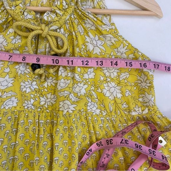 Ro's Garden || Sofia Tiered A-line Mini Dress Floral Block Print Yellow XS