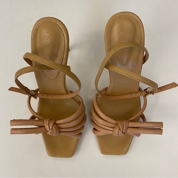 SCHUTZ || Blossom Leather Sandal Heels Tan Beige 7