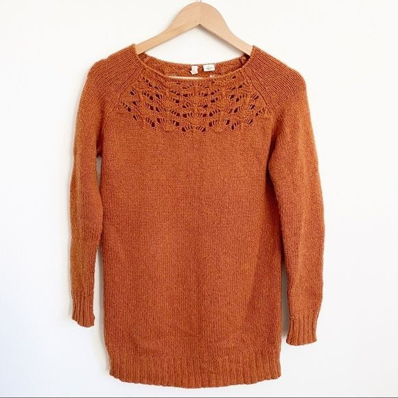 Anthropologie || Moth Dashed Pointelle Sweater Pullover Orange Alpaca Blend S