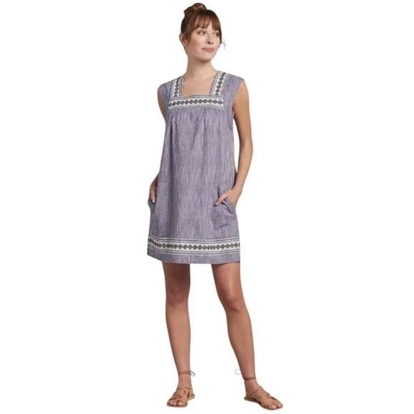 Faherty || Hailee Embroidered Cotton Mini Dress Blue XS