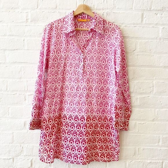 Oliphant || Long Collar Cotton Voile Tunic Top in Isla Pink Small