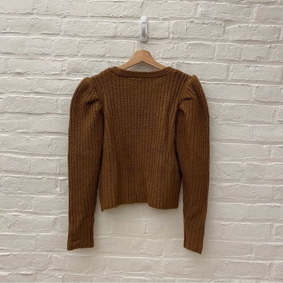 Anthropologie || Current Air Ribbed Chunky Knit Puff Sleeve Cardigan Brown S NWT