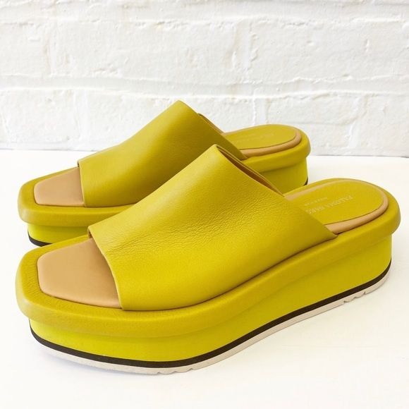 Paloma Barcelo || Maici Platform Slide Sandal Flatform Heel Leather Yellow 38