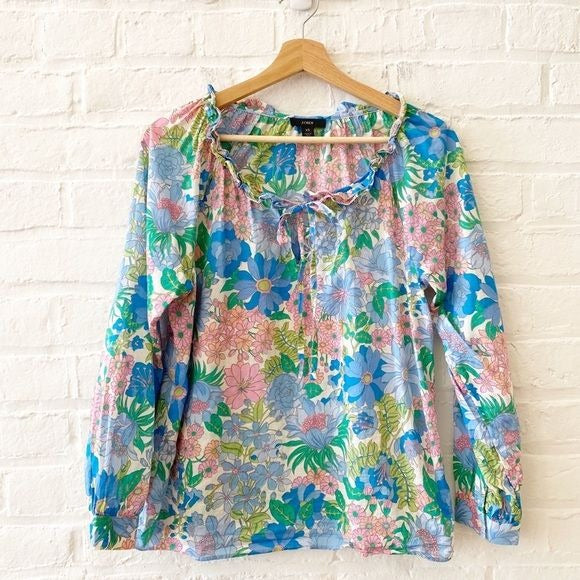 J.Crew || Tie-front Ruffle Top in Fairy Floral Cotton Blouse XS