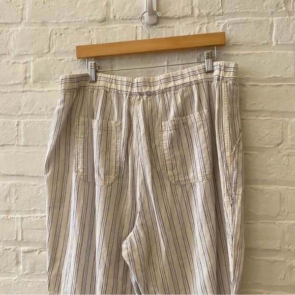 Anthropologie || Seashore Striped Pants Belted Linen Cream Blue XL