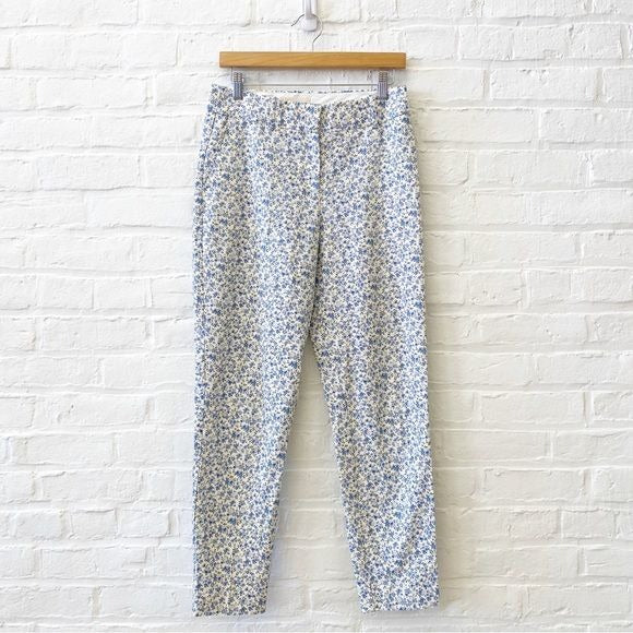 Sezane || Gustavo Linen Blend Trousers Pants Floral Blue Ivory 36 US 4