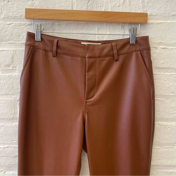 Anthropologie || Laser-Cut Faux Leather Trousers Crop Flare Cognac Brown 4