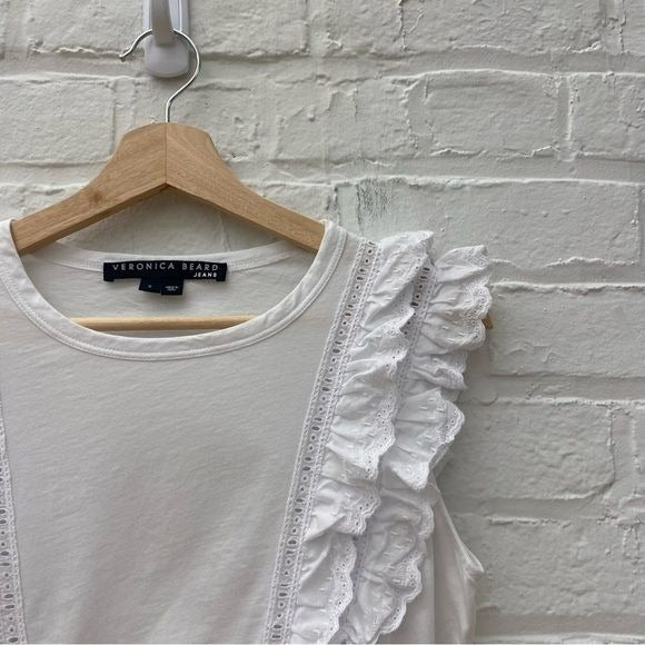 Veronica Beard || Eyelet Ruffle Tee White Small