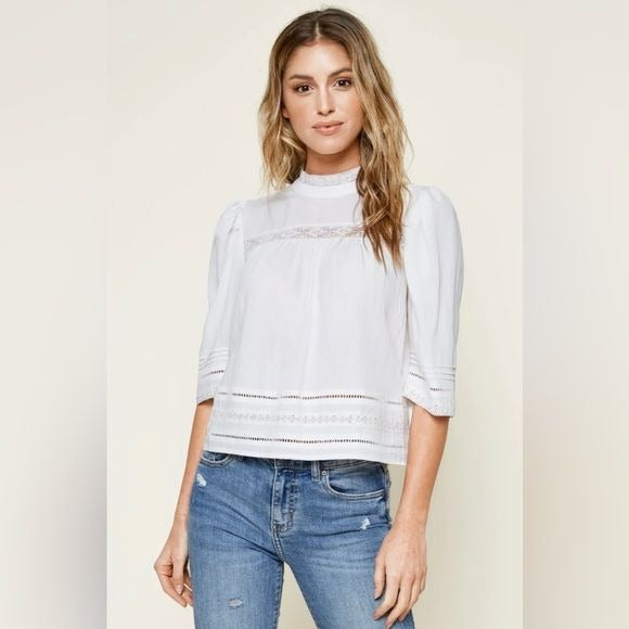 Sugarlips || Always True Lace Trim Mock Neck Blouse Off White Medium