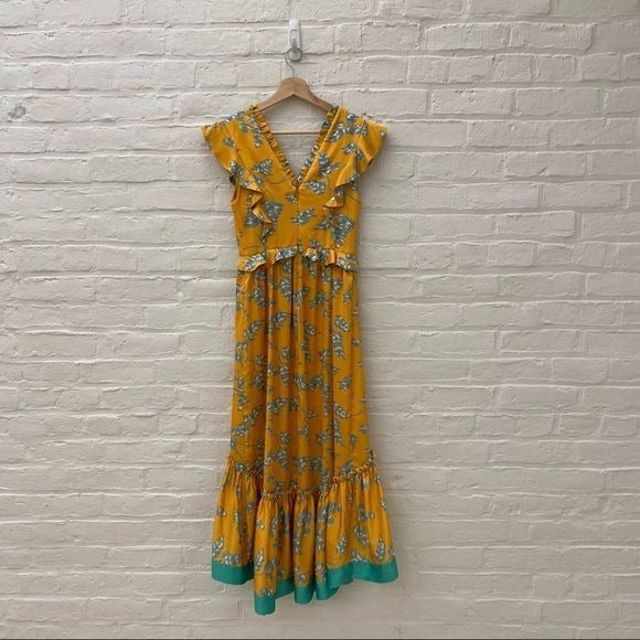 Three Floor || Lemonana Printed Satin Midi Dress UK 6 US 2