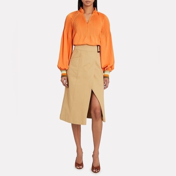 Tibi || Pleated Edwardian Crop Top Blouse In Orange 2 NWT