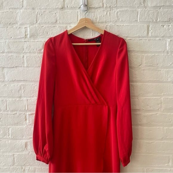 Jay Godfrey || Faux Wrap Long Sleeved Dress Red 6