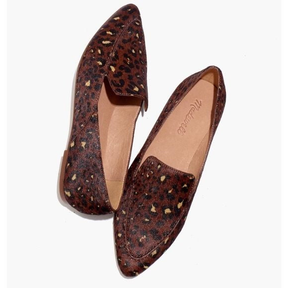 Madewell || Frances Skimmer Pointed Toe Flat Leopard Calf Hair Brown 9 NWOB