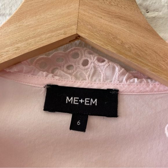 ME+EM || High Standing Ruffle Collar Broderie Blouse Poplin Pink US 2 UK 6