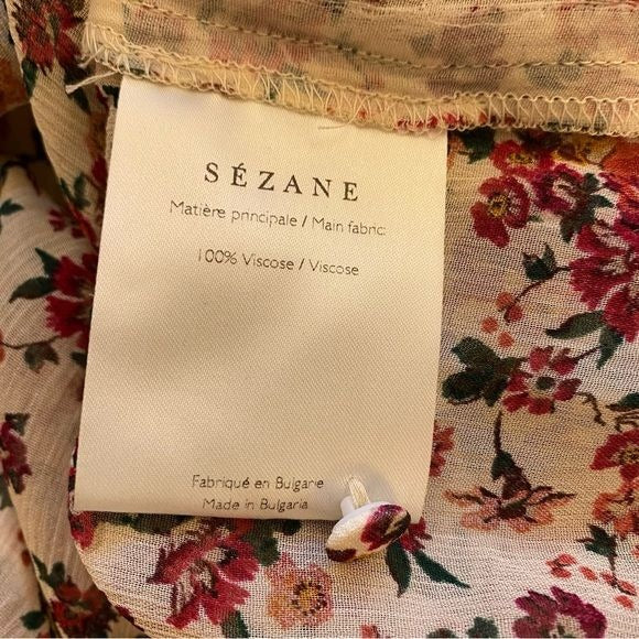 Sezane || Miro Blouse Ruffle Printed Bouquet Floral Pink Cream 36 US 4