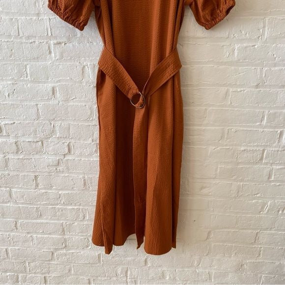 Madewell || Seersucker Belted Midi Dress Orange Large NWT