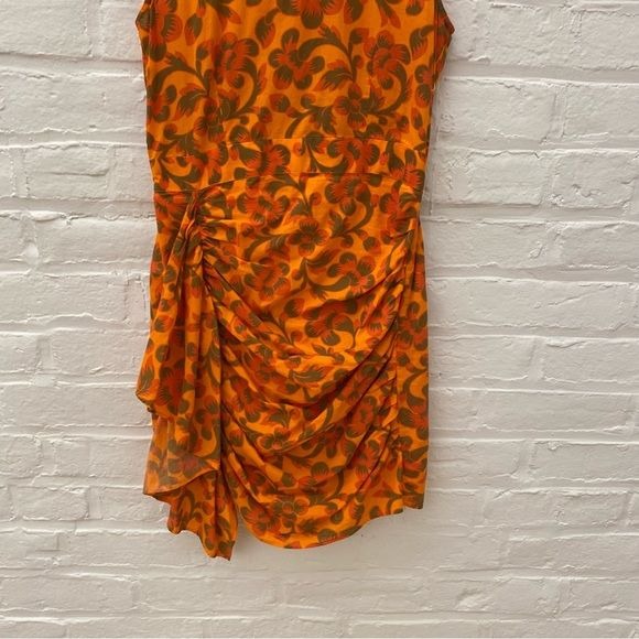 Rhode || Tilda Floral Mini Dress with Ruffle Orange XS