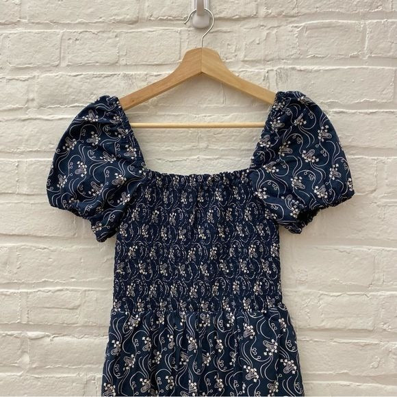 J.Crew || Short Sleeve Smocked Dress in Starry Swirl Navy Blue XXS