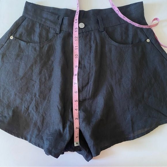 Talulah || High Waist Linen Ramie Blend Shorts Black Medium