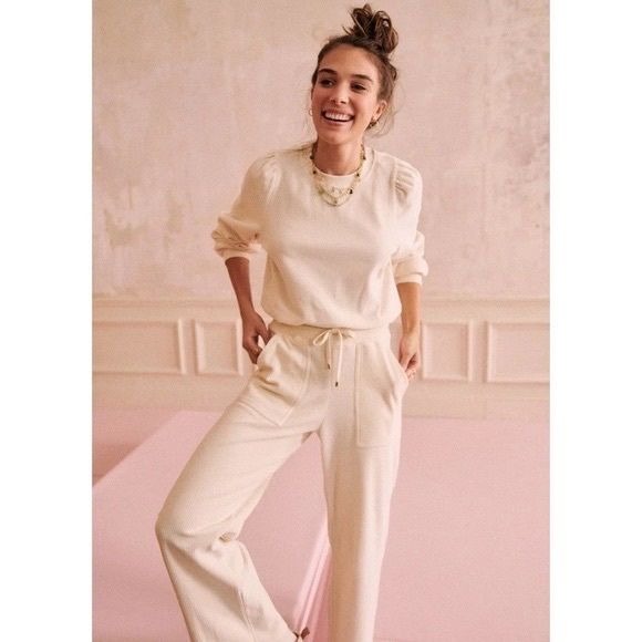 Sezane || Sully Trousers Pull On Wide Leg Cord Corduroy in Ecru Ivory Cream M