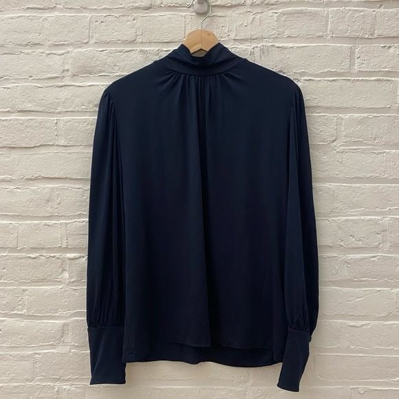 & Other Stories || Draped Mock Neck Top in Stretch Jersey Navy Medium