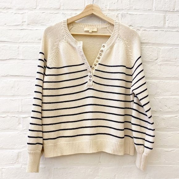 Sezane || Leontine Jumper Button Front Sweater Ecru Mavy Stripe Small