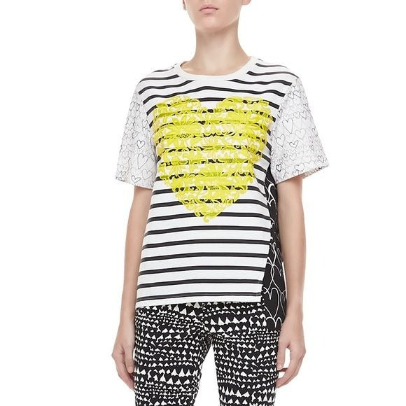 Stella McCartney || Hearts + Stripes Asymmetrical Tee T-Shirt Yellow IT 38 US 2