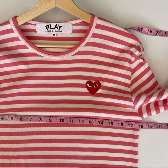 Comme des Garçons Play || Long Sleeve Pink Stripe Logo Tee Medium