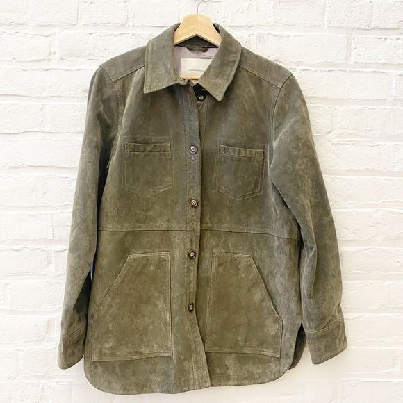 Anthropologie || Moss Suede Shirt Jacket Olive Green Gray Small