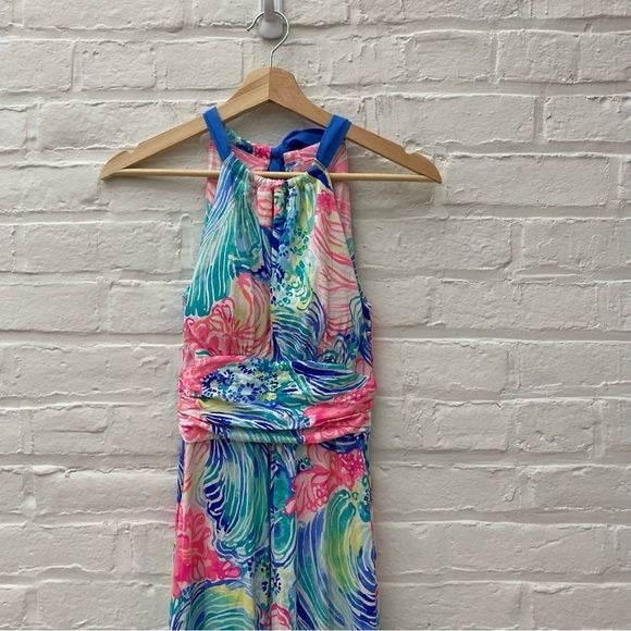 Lilly Pulitzer || Martina Halter Maxi Dress in Multi Beach Please Pink Blue XXS