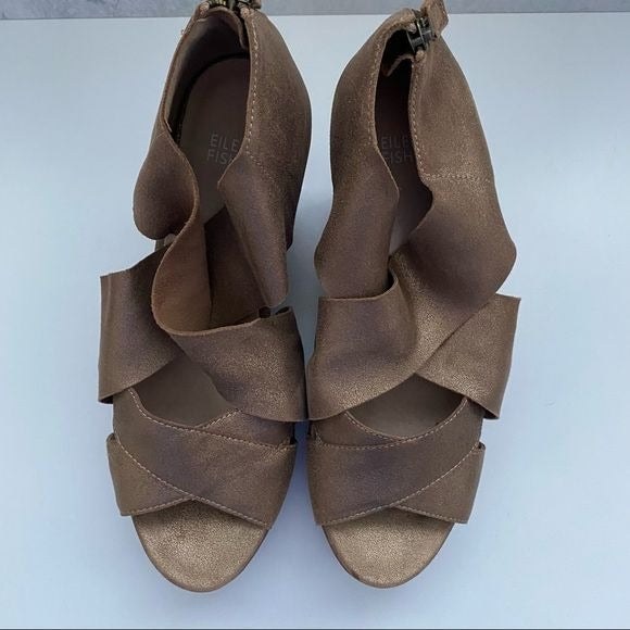 Eileen Fisher || Bella Metallic Platform Wedges Metallic Bronze 9