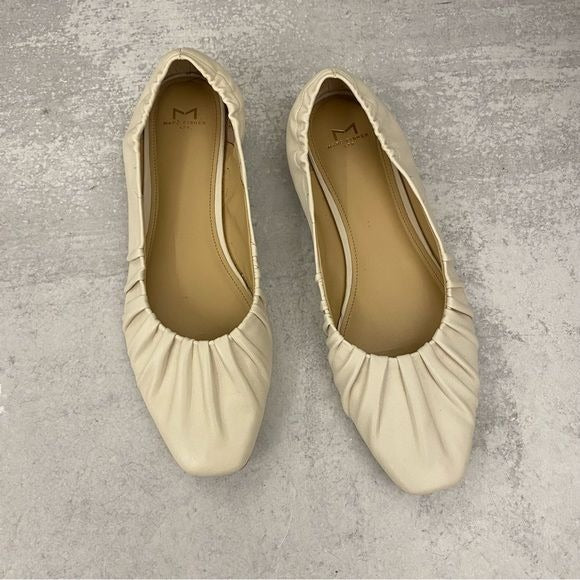 Marc Fisher || Ophia Ruched Ballet Flats Ivory Leather Slip On 9.5