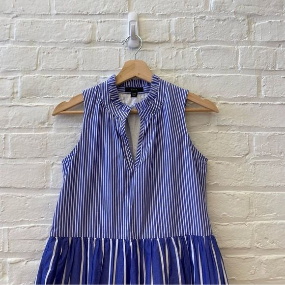 J. Crew || Sleeveless Tiered Popover Dress in Mixed Stripe Blue XXS