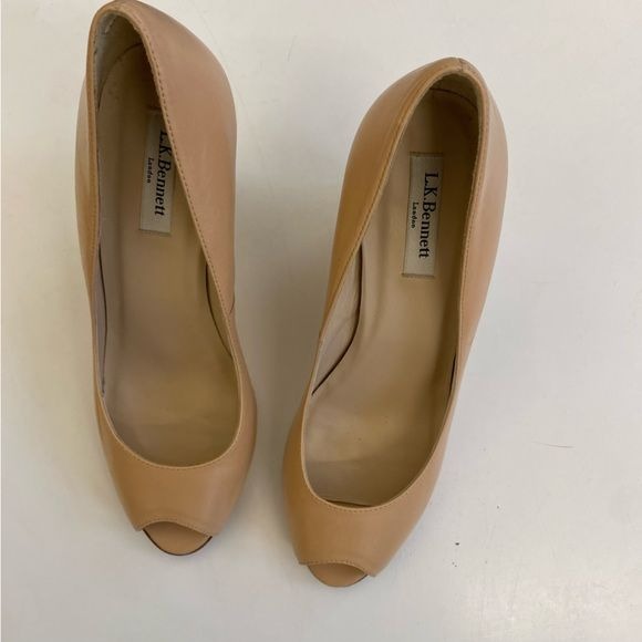 L.K. Bennett || Estela Espadrille Wedge Peeptoe Pump Nude Tan 41