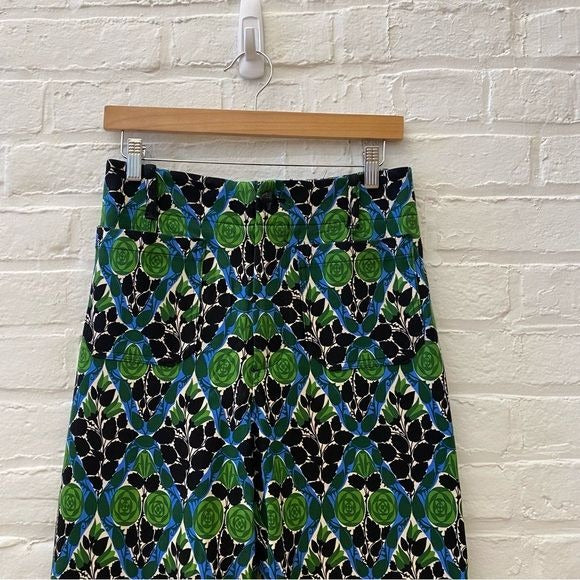 Anthropologie || Maeve Colette Ponte Wide Leg Pants Diamond Floral Blue Green