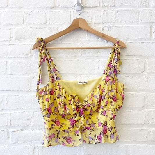 For Love And Lemons Beaumont Silk Babydoll Top Floral Gold Yellow Medium