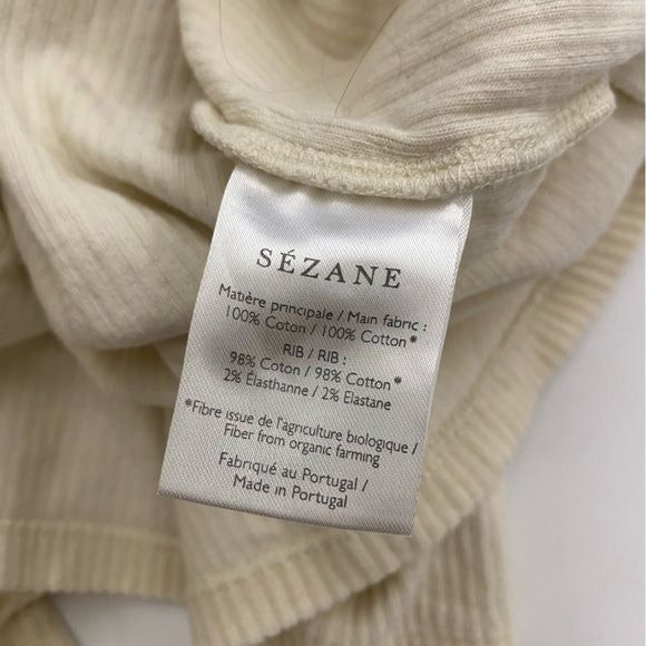 Sezane || Josie Puff Shoulder Top Sweatshirt Ribbed Corduroy Ecru Ivory Small