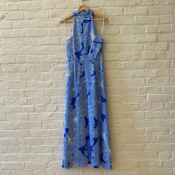 Milly || Pippi Waterlily Print Halter Dress Blue Floral Midi Maxi Gown 4