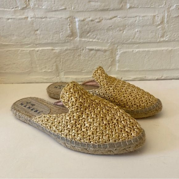 Manebi || Yucatán Raffia Mules Slip On Espadrilles Tan Beige 37