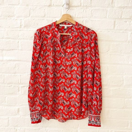 Veronica Beard || Abbie Silk Crepe Blouse Paisley Print Red 6